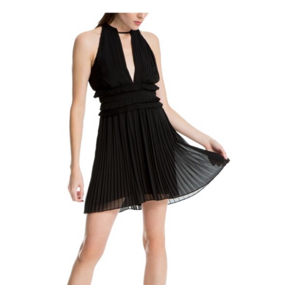 MAX STUDIO London fan pleated A line black mini dress size Large